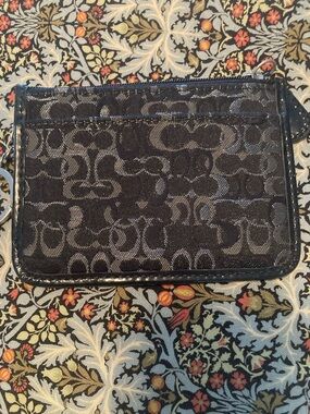 Coach Black Signature Card Case with Keyring